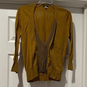 J. Crew Olive Cardigan with Silk beaded front detail